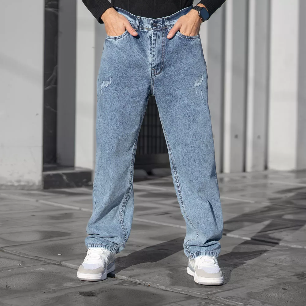 شلوار جین مردانه نیم بگ آبی کد 28582