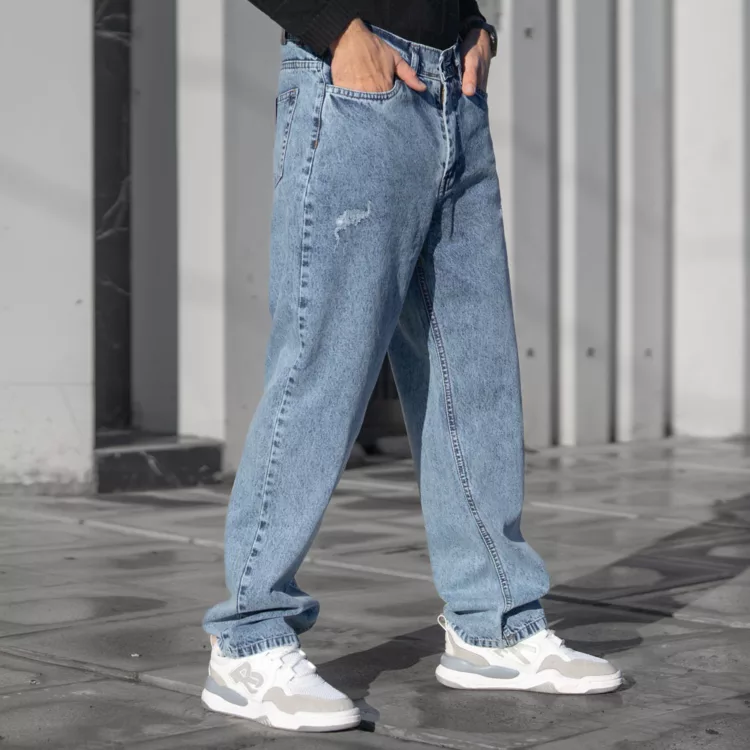 شلوار جین مردانه نیم بگ آبی کد 28582