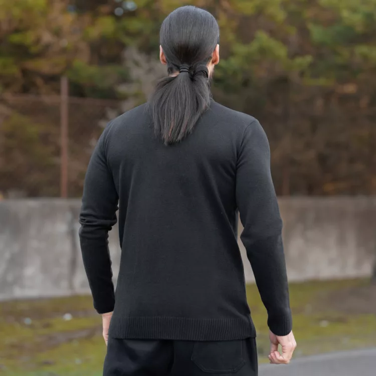 بافت مردانه یقه اسکی ساده مشکی کد 28593