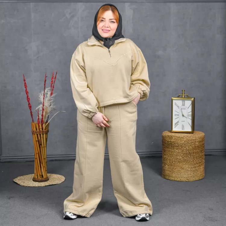 ست تیشرت و شلوار نیم زیپ دخترانه کد 28317