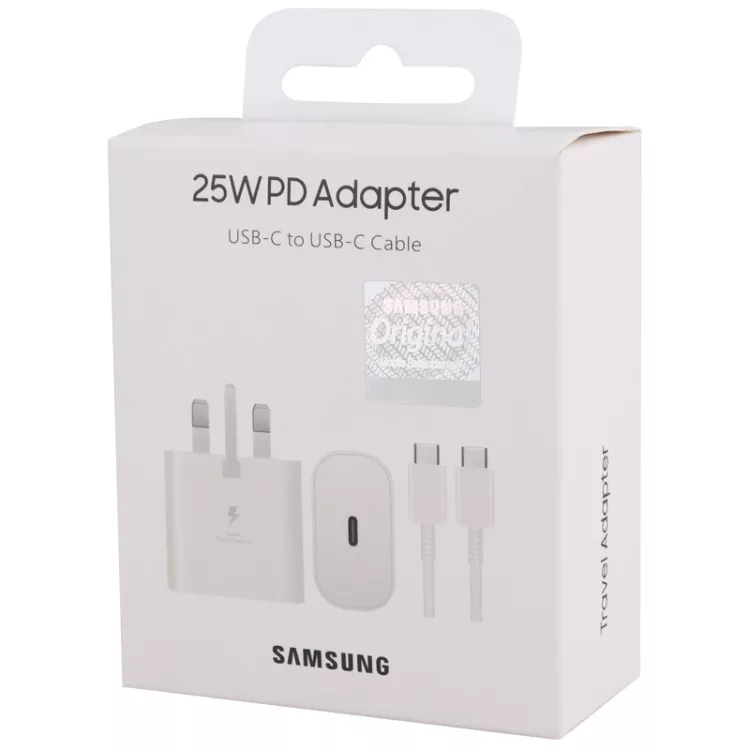 شارژر 25 وات سامسونگ اصلی + کابل تایپ سی مدل EP-TA800 PD 3A