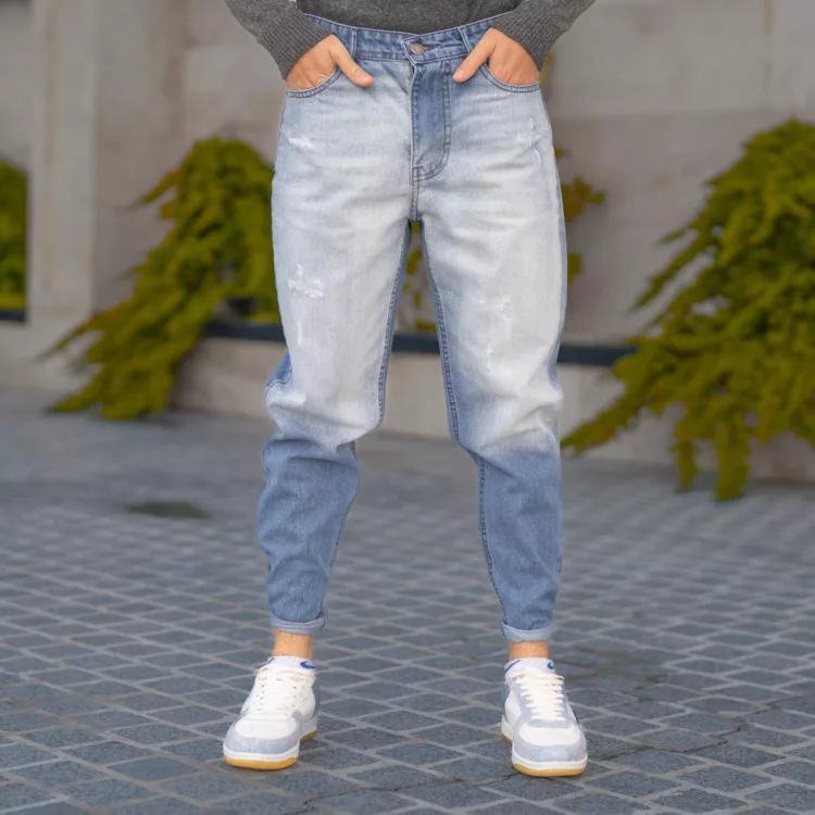 شلوار جین مردانه مام آبی روشن کد 28618