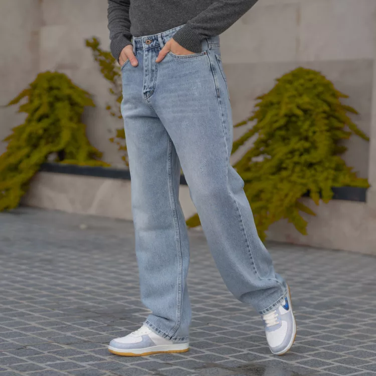 شلوار جین مردانه بگ آبی روشن کد 28622