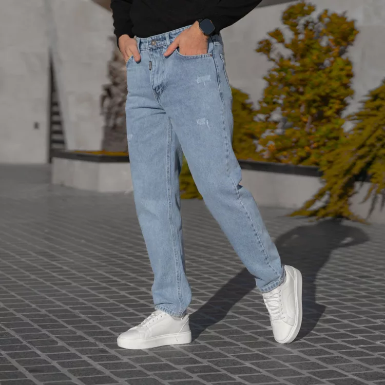 شلوار جین مردانه مام آبی روشن کد 28624