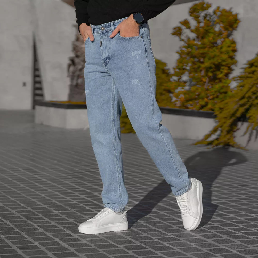 شلوار جین مردانه مام آبی روشن کد 28624