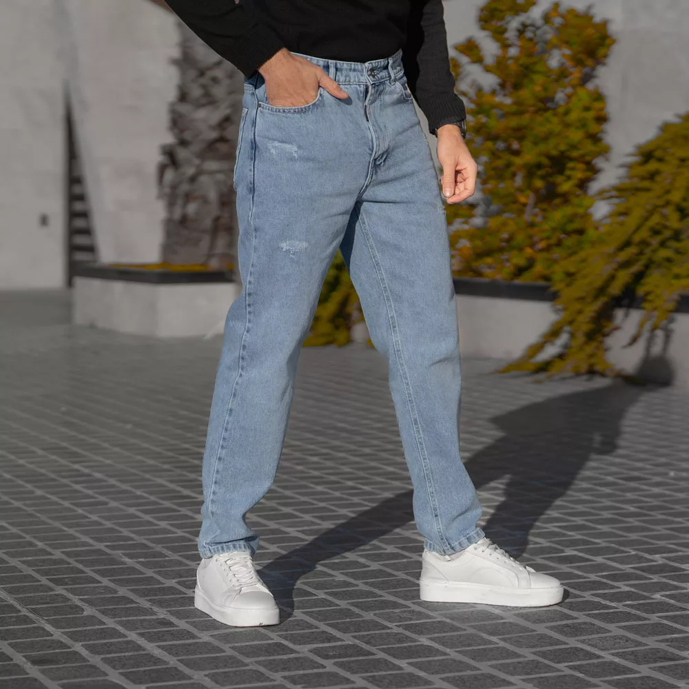 شلوار جین مردانه مام آبی روشن کد 28624