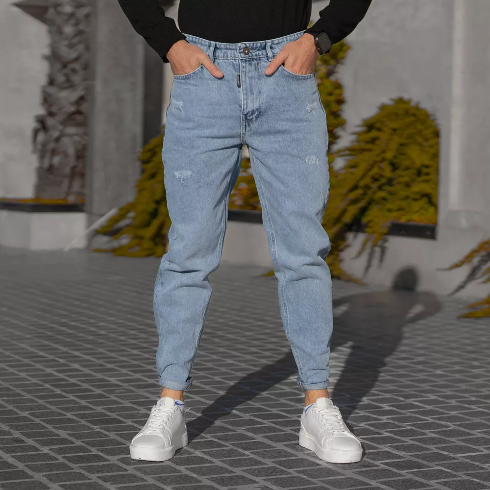 شلوار جین مردانه مام آبی روشن کد 28624