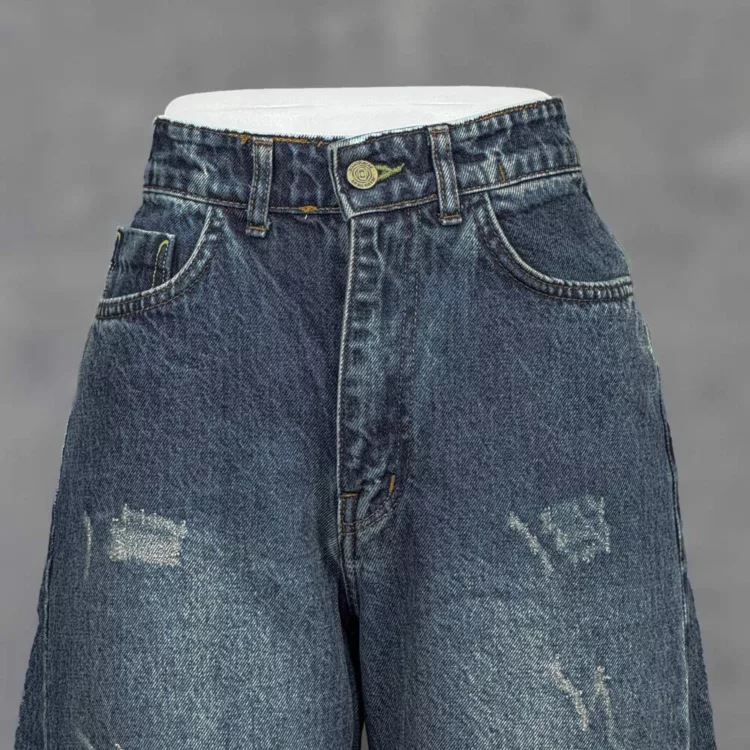 شلوار جین دخترانه شافل بگ آبی کد 28607