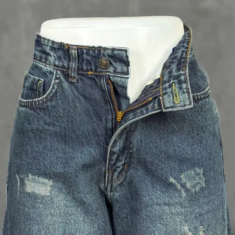 شلوار جین دخترانه شافل بگ آبی کد 28607