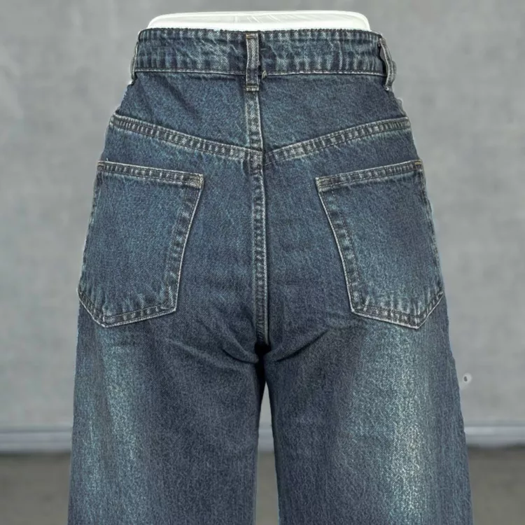 شلوار جین دخترانه شافل بگ آبی کد 28607