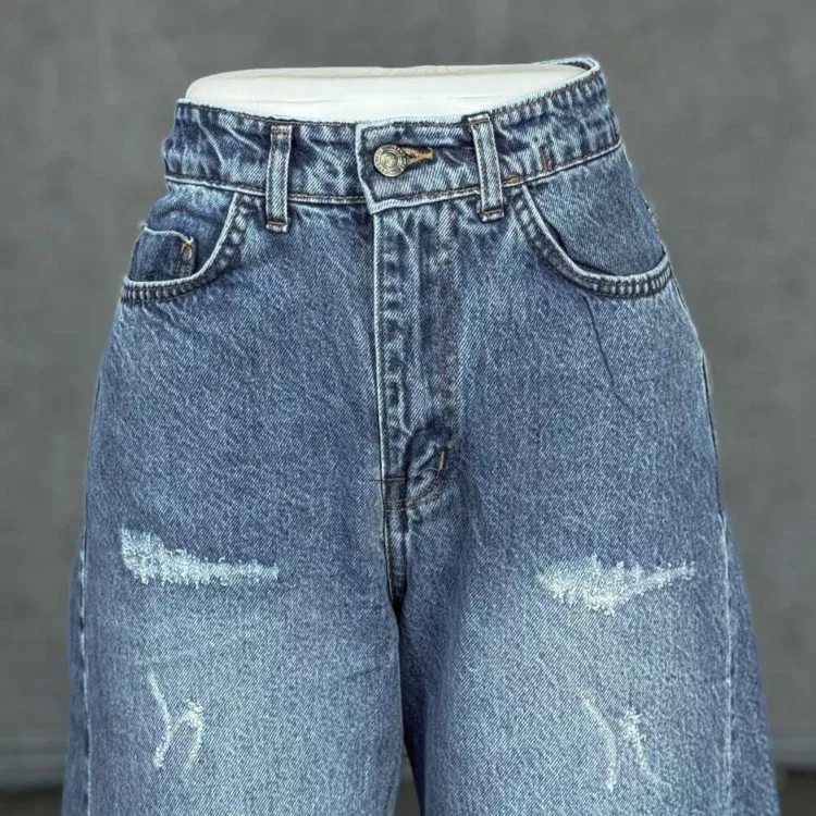 شلوار جین دخترانه شافل بگ آبی کد 28608