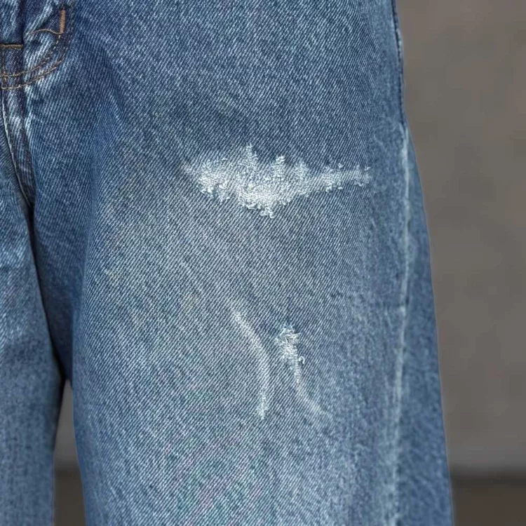 شلوار جین دخترانه شافل بگ آبی کد 28608