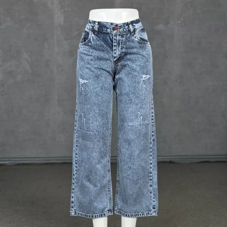 شلوار جین دخترانه واید لگ آبی کد 28609