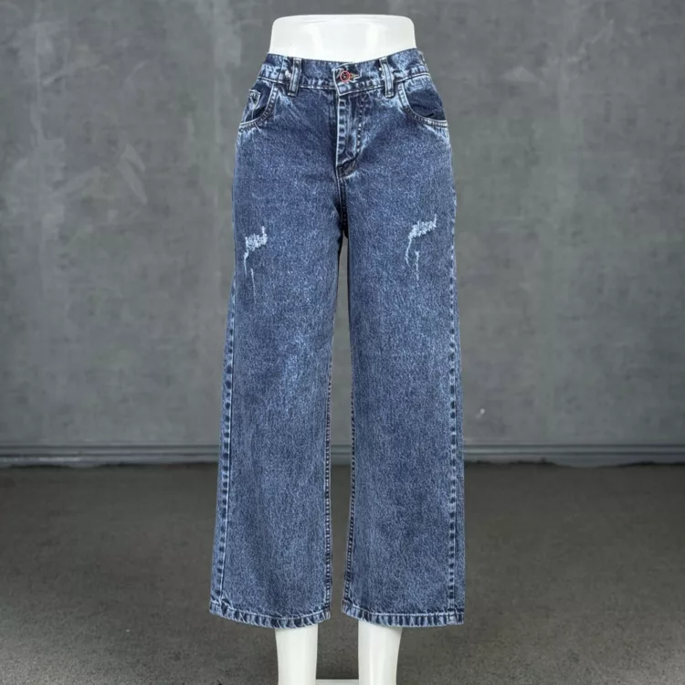 شلوار جین دخترانه واید لگ آبی کد 28610