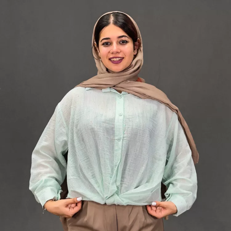 شومیز دخترانه جلو گره نگین دار کد 30419