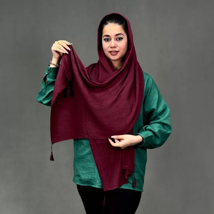 شال منگوله دار دخترانه زرشکی کد 25184