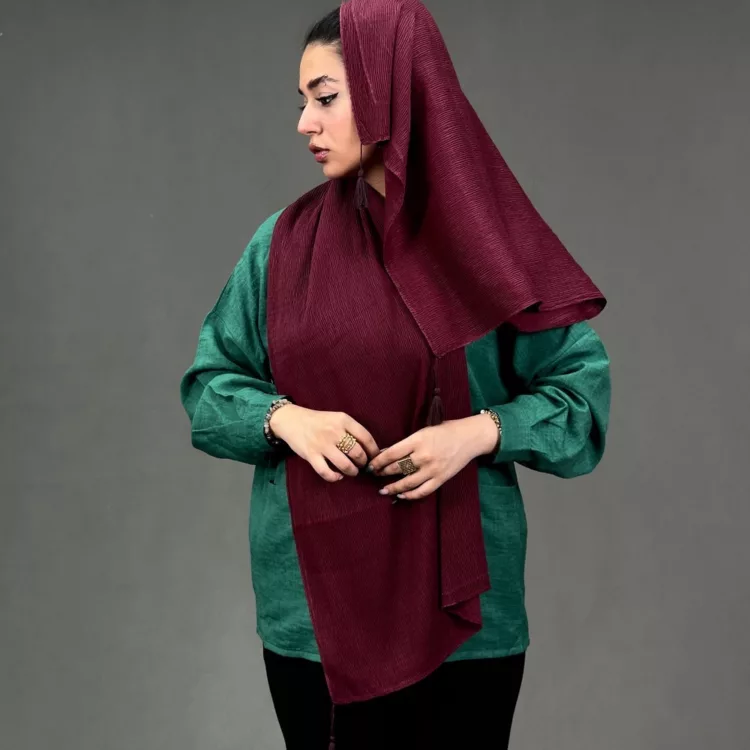 شال منگوله دار دخترانه زرشکی کد 25184