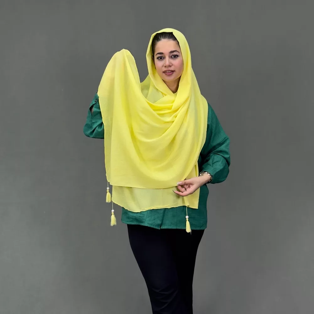 شال منگوله دار دخترانه زرد کد 29484
