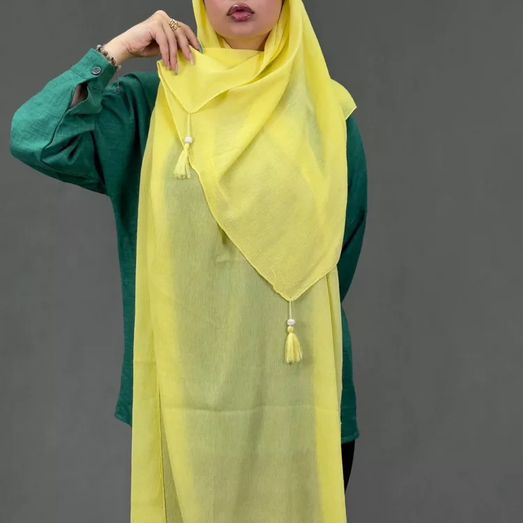 شال منگوله دار دخترانه زرد کد 29484