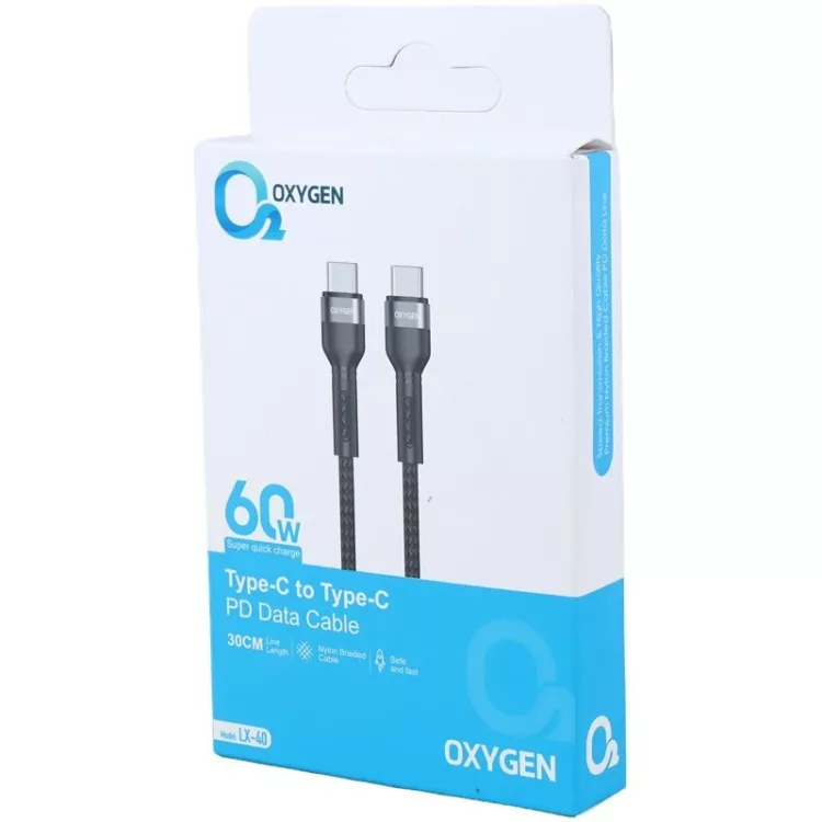 کابل دو سر تایپ سی کوتاه فست شارژ 60 وات Oxygen
